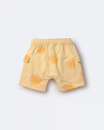 Toddler Boy French Terry Cargo Shorts in Sunny Life Print - Yellow