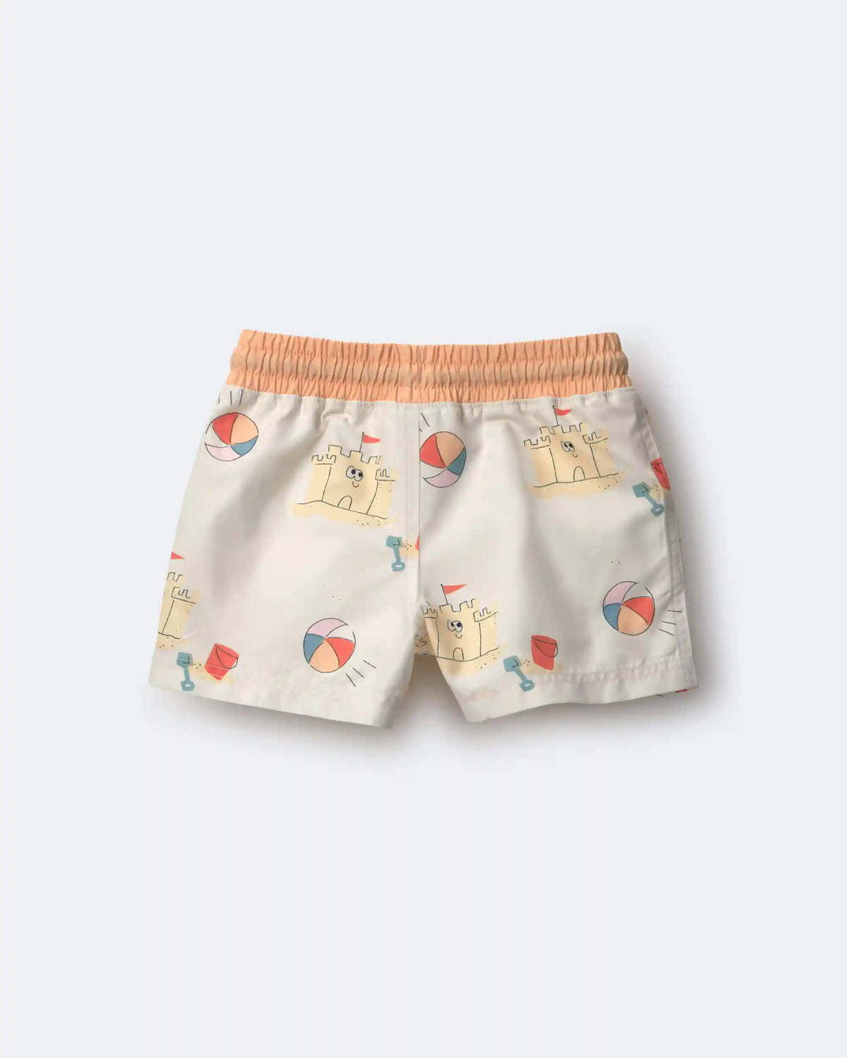 Toddler Boy Swim Trunks in Sandcastle Print - Cream