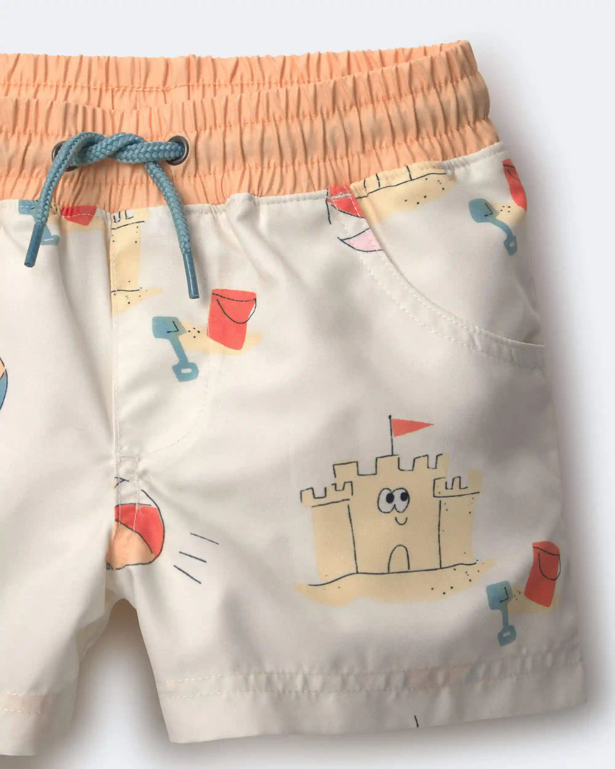 Toddler Boy Swim Trunks in Sandcastle Print - Cream