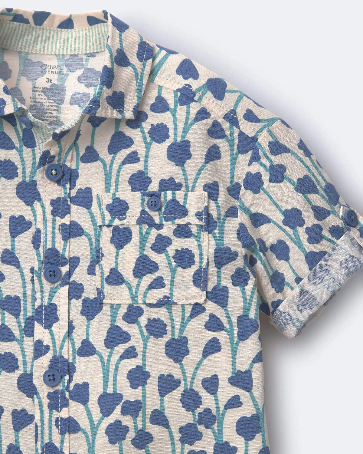 Toddler Boy Button-Down Short-Sleeve Shirt in Wildflower Print - Cream