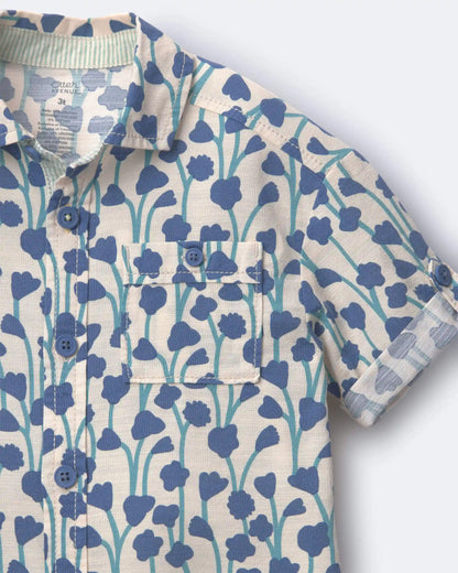 Toddler Boy Button-Down Short-Sleeve Shirt in Wildflower Print - Cream