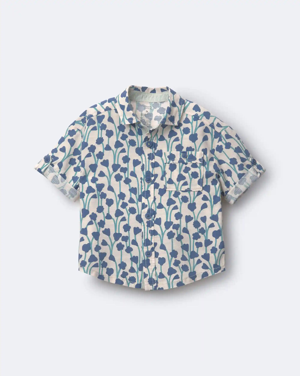 Toddler Boy Button-Down Short-Sleeve Shirt in Wildflower Print - Cream