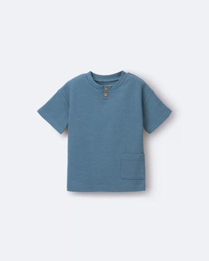 Toddler Boy Henley Tee with Pocket - Slate Blue