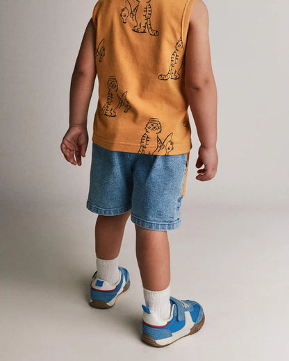 Toddler Colorblock Long-Line Shorts in Denim