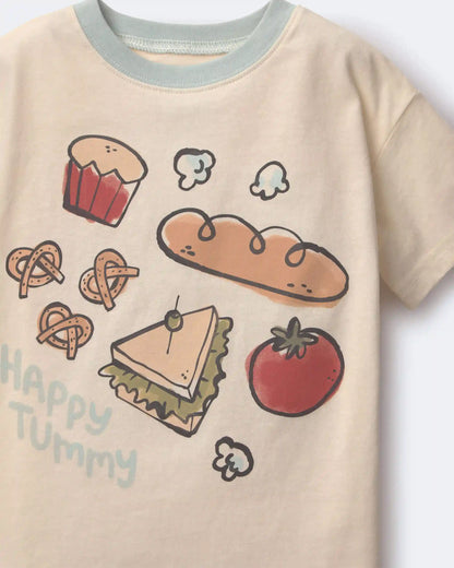 Toddler 'Happy Tummy' Relaxed Tee in Food Print - Cream