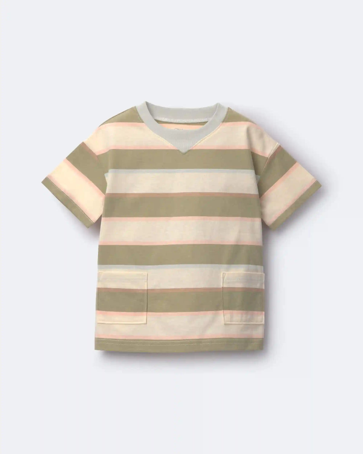 Toddler Boy Otter Pocket Tee in Stripes - Cream/Light Blue