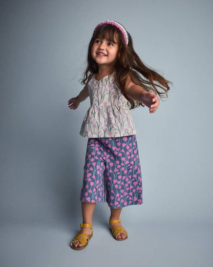 Toddler Girl Wide-Leg Pants in Wildflowers - Blue/Purple