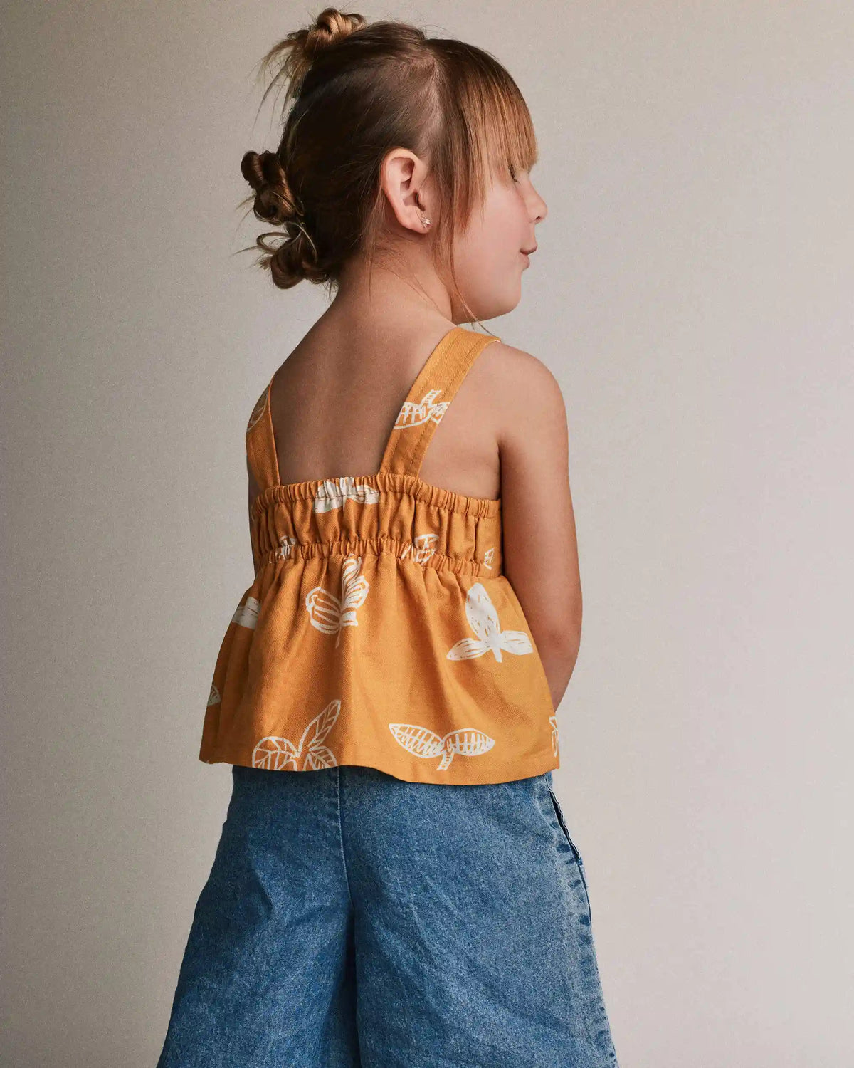 Toddler Girl Peplum Tank Top in Plant Print - Golden Yellow