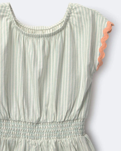 Toddler Girl Swing Romper with Pockets in Stripes- Light Blue