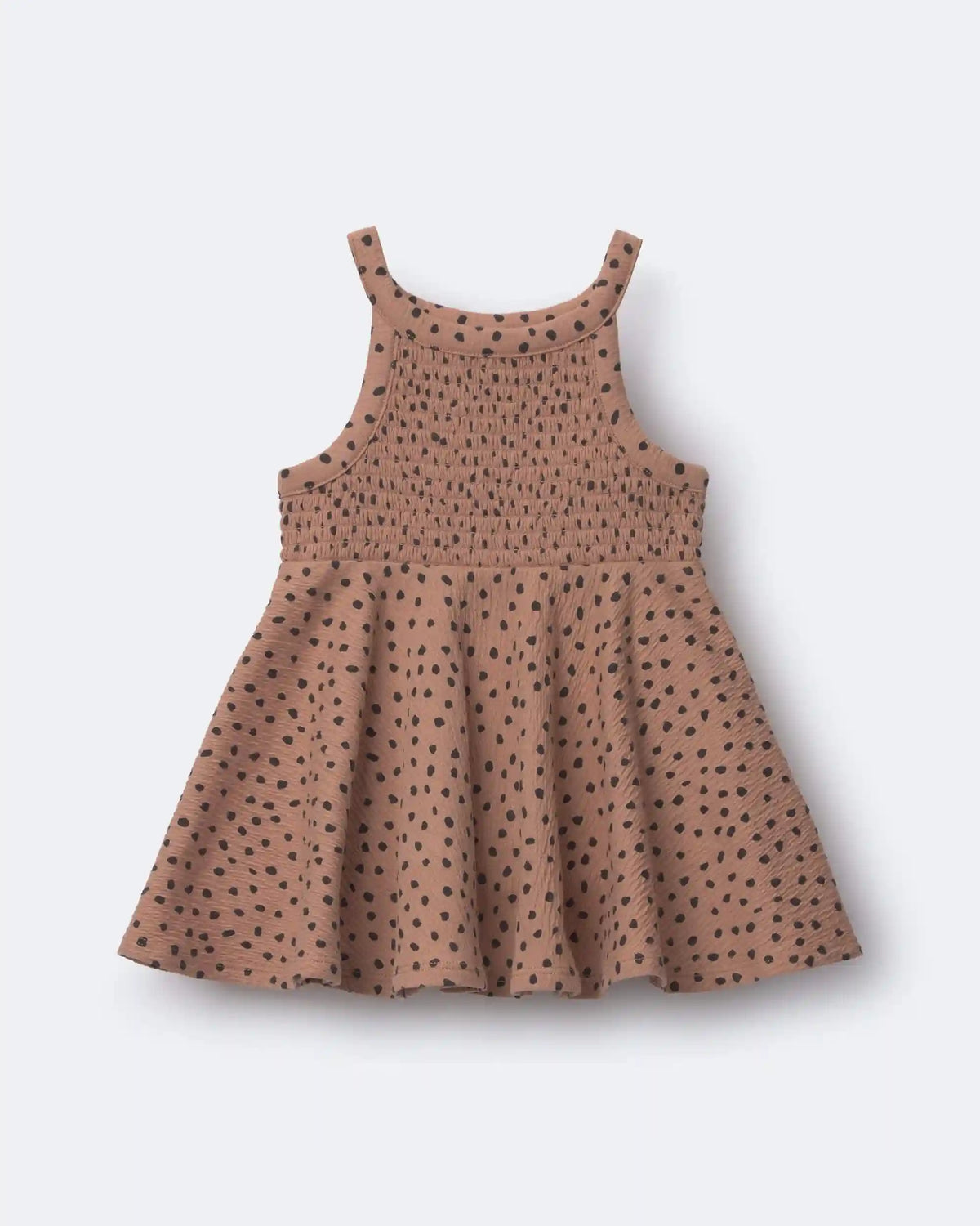 Toddler Girl Smocked Peplum Top in Dot Print - Tan