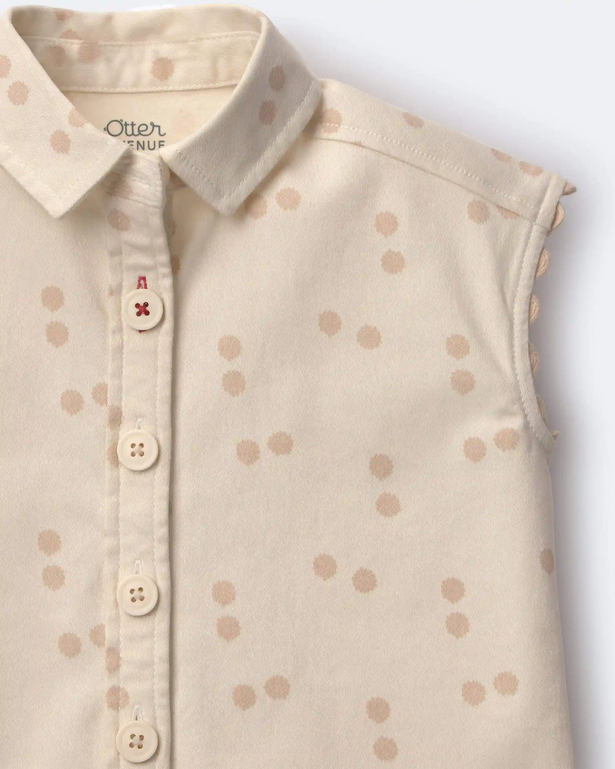 Toddler Girl Sleeveless Button-Down Top in Dot Print - Cream