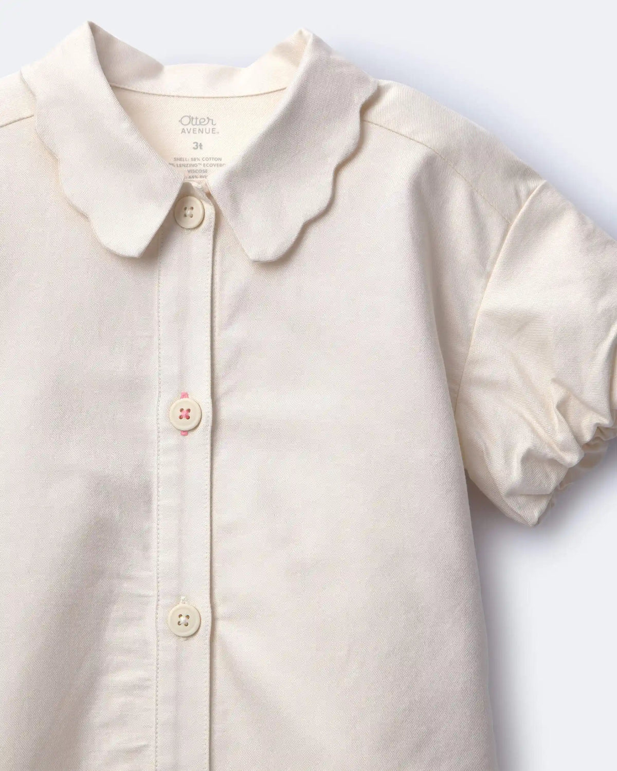 Toddler Girl Scalloped Collar Top - Cream