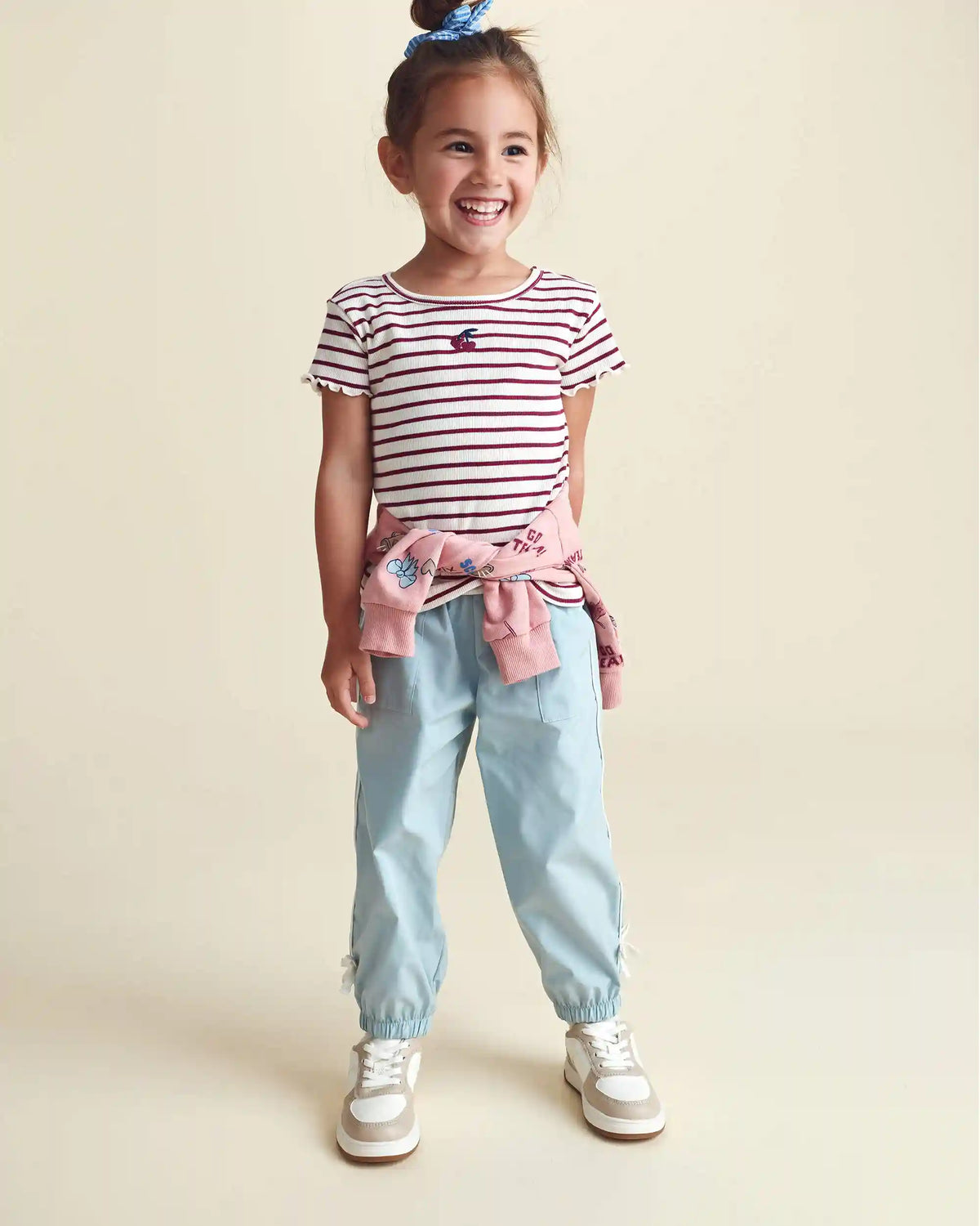 Toddler Girl Cherry Striped Rib Top - Burgundy/Cream