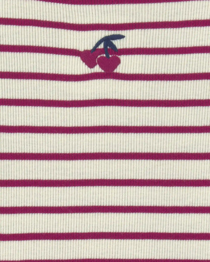 Toddler Girl Cherry Striped Rib Top - Burgundy/Cream