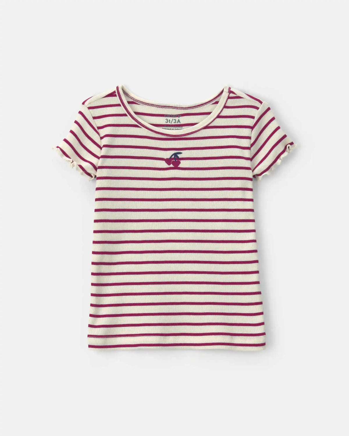 Toddler Girl Cherry Striped Rib Top - Burgundy/Cream