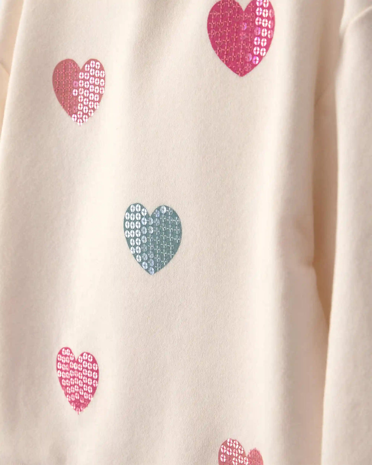 Toddler Girl Sequin Heart French Terry Pullover Sweatshirt - Cream