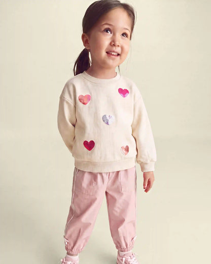 Toddler Girl Sequin Heart French Terry Pullover Sweatshirt - Cream