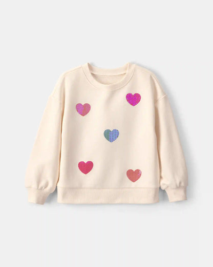 Toddler Girl Sequin Heart French Terry Pullover Sweatshirt - Cream