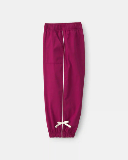 Toddler Girl Bow-Cuff Poplin Joggers - Burgundy