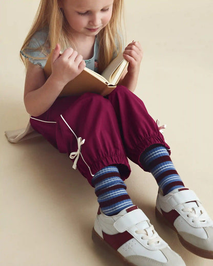 Toddler Girl Bow-Cuff Poplin Joggers - Burgundy