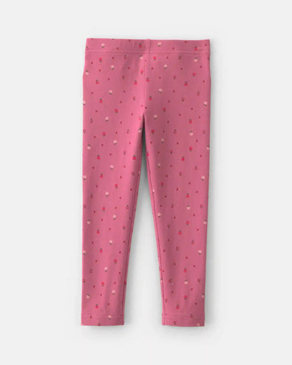 Toddler Girl Floral Cotton Pull-On Stretch Leggings - Pink