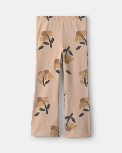 Toddler Girl Floral Cotton Pull-On Stretch Flare Leggings - Tan