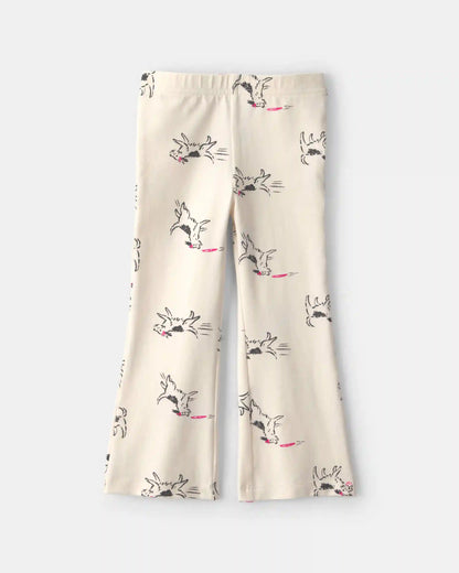 Toddler Girl Dog Cotton Pull-On Stretch Flare Leggings - Cream