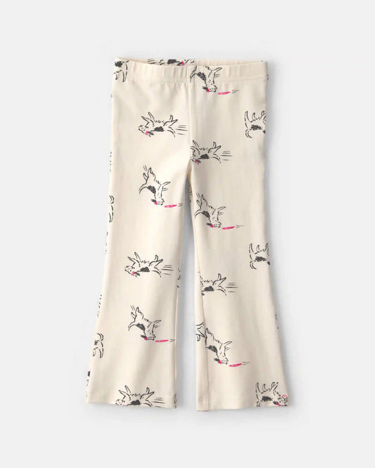 Toddler Girl Dog Cotton Pull-On Stretch Flare Leggings - Cream