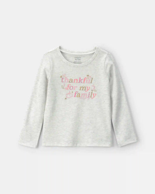 Toddler Girl 'Thankful For My Family' Long-Sleeve Graphic Tee - Grey