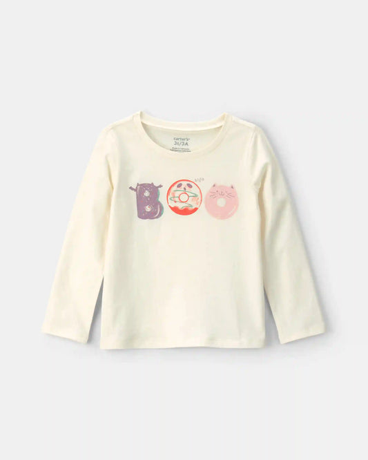 Toddler Girl 'Boo' Halloween Long-Sleeve Graphic Tee - Cream