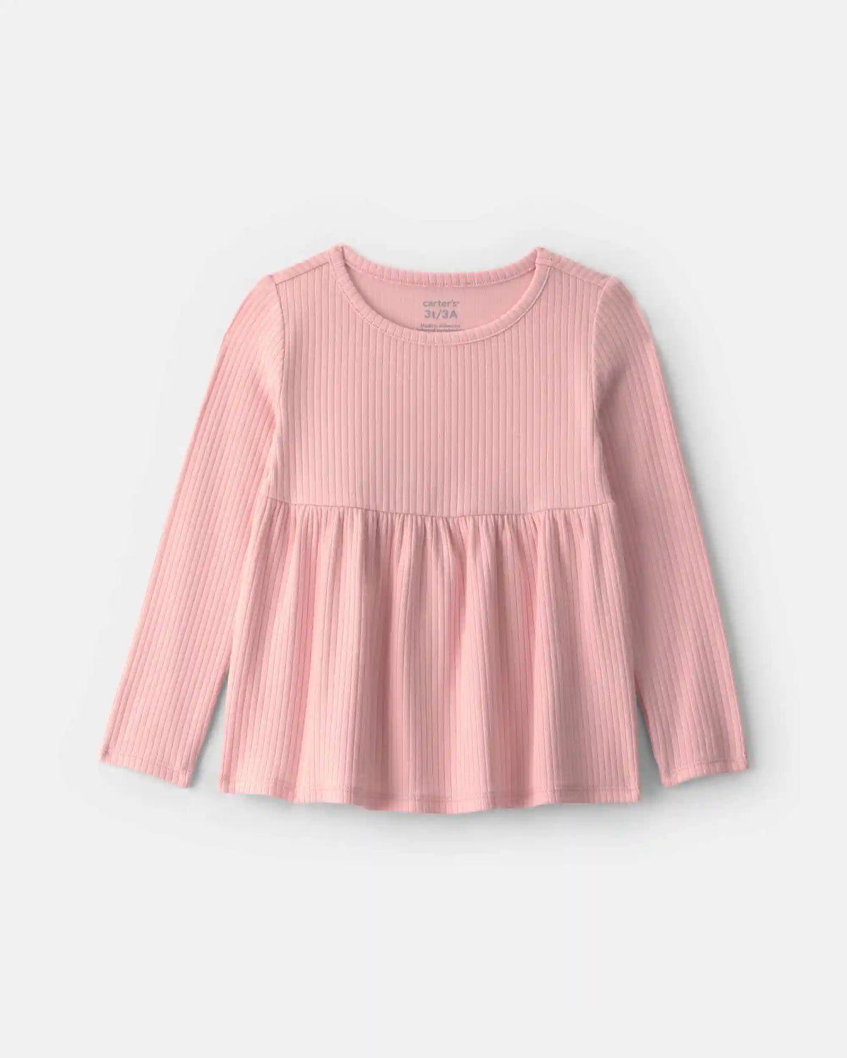 Toddler Girl Long-Sleeve Rib Peplum Top - Pink