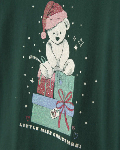 Toddler Girl Christmas Bear Long-Sleeve Graphic Tee - Green