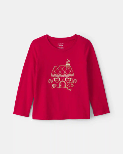 Toddler Girl Gingerbread House Long-Sleeve Graphic Tee - Red