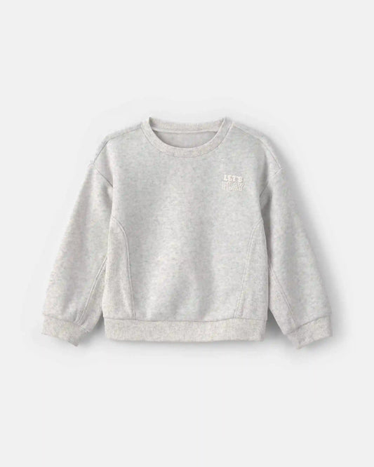 Toddler Girl 'Let's Play' Fleece Pullover Sweatshirt - Grey