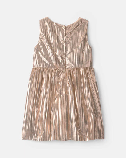 Toddler Girl Metallic Crinkle Bow Dress - Gold