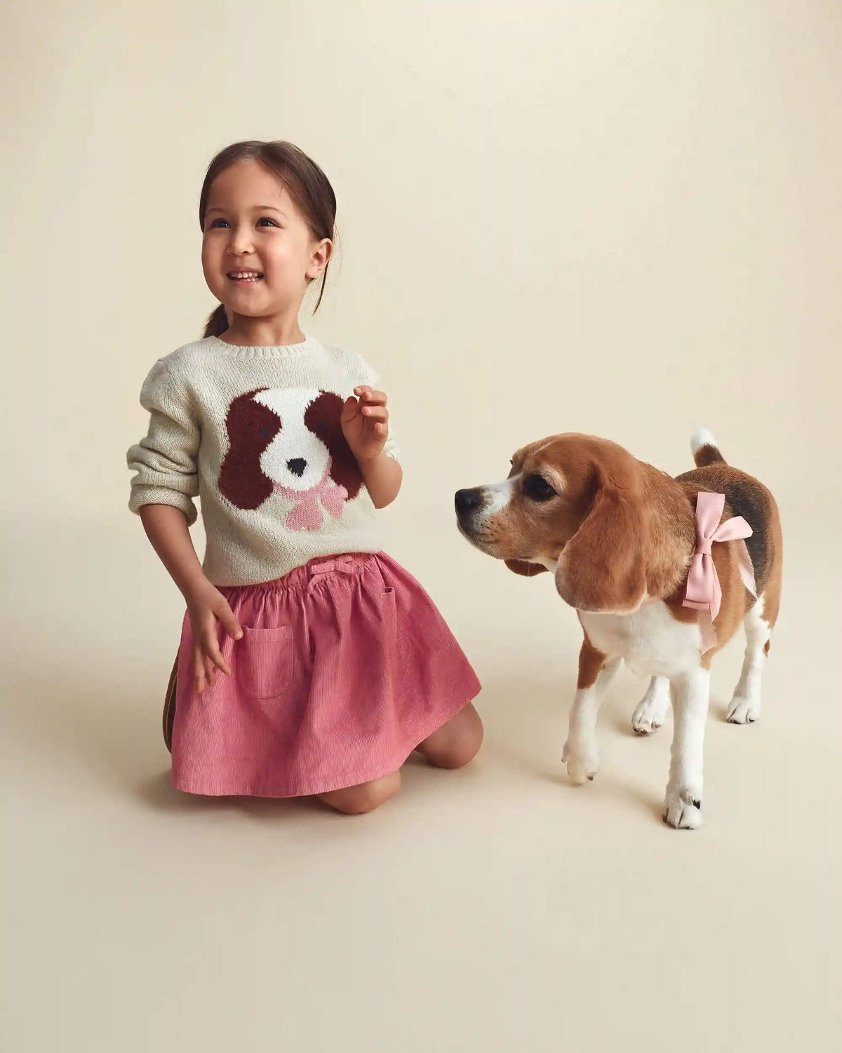 Toddler Girl Dog Sweater - Cream