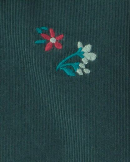 Toddler Girl Flower Embroidered Corduroy Jacket - Green