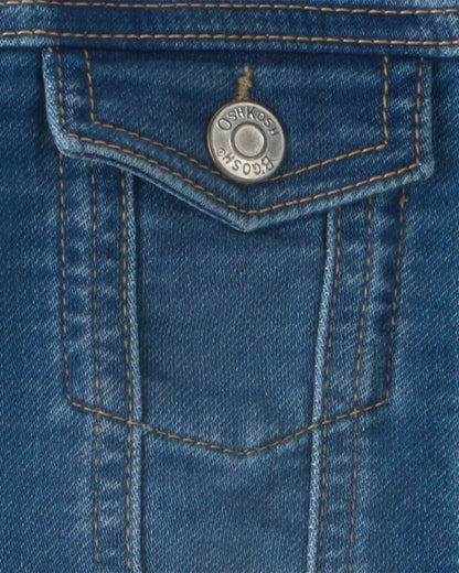 Toddler Girl Bear Denim Jacket - Medium Wash