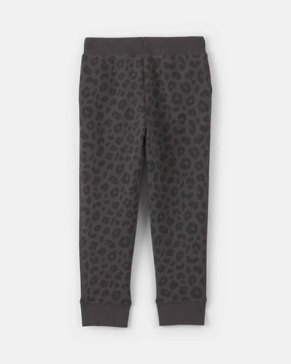 Toddler Girl Leopard Fleece Joggers - Black