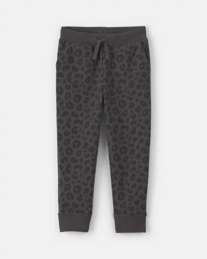 Toddler Girl Leopard Fleece Joggers - Black
