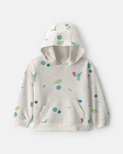 Toddler Boy Space Dino French Terry Hoodie - Grey