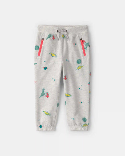 Toddler Boy Space Dino French Terry Joggers - Grey