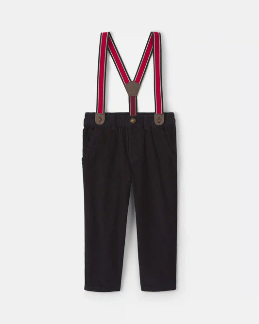 Toddler Boy Corduroy Straight Suspender Pants - Black