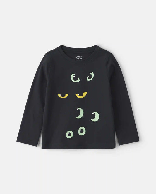 Toddler Halloween Eyes Long-Sleeve Graphic Tee - Black