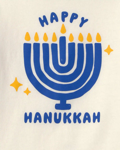 Toddler 'Happy Hanukkah' Menorah Long-Sleeve Graphic Tee - Cream