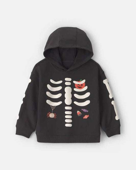 Toddler Boy Skeleton Halloween Hoodie - Black/White