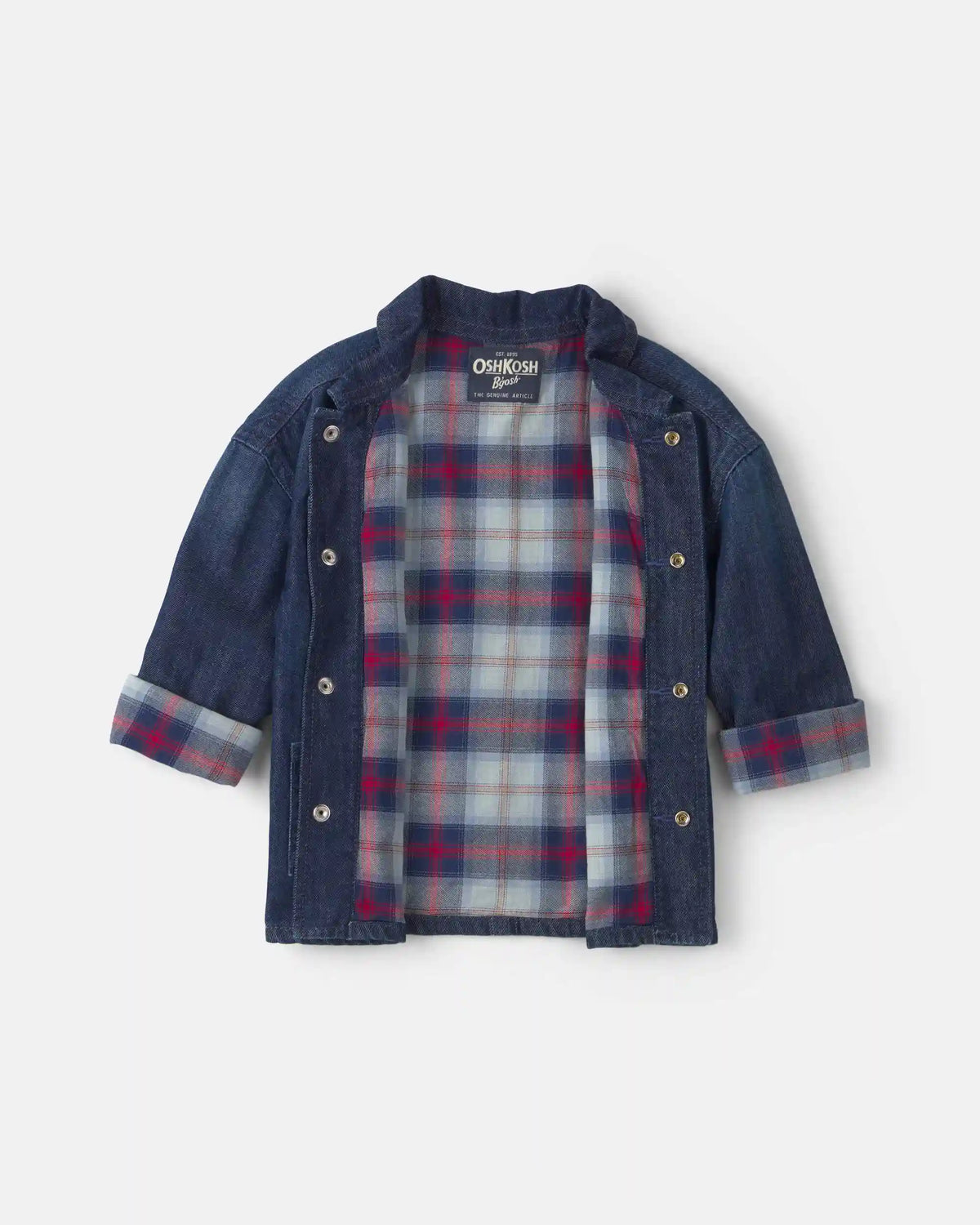 Toddler Boy Plaid Denim Jacket - Dark Wash