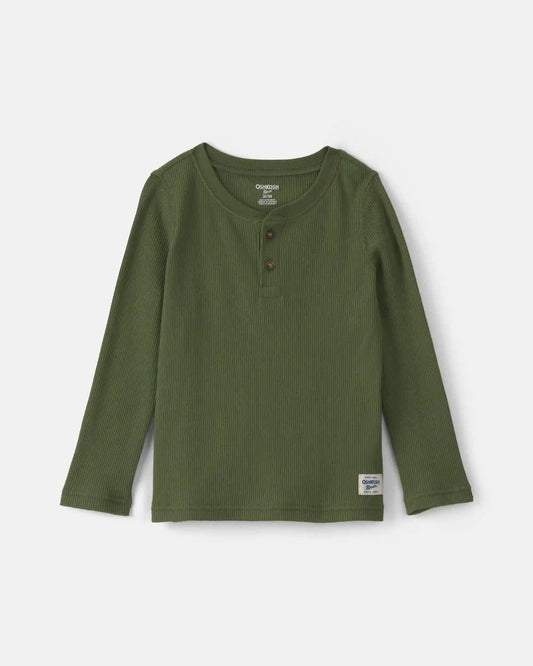 Toddler Boy Thermal Long-Sleeve Henley T-Shirt - Olive Green