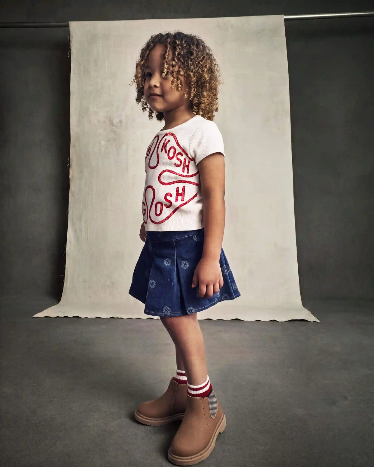 Toddler Girl Floral Denim Skort - Light Wash