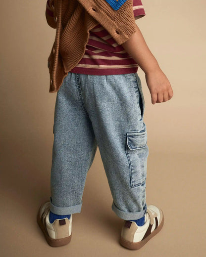 Toddler Boy Cargo Pant in Avenue Wash - Blue/Heather Grey